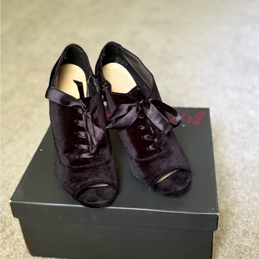 Kelly and Katie Black Velvet Open Toe Heeled Ankle Bootie
